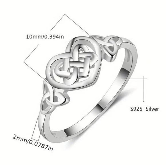 Sterling Silver Plated Celtic Knot Heart Ring - Size 6 - Picture 5 of 5